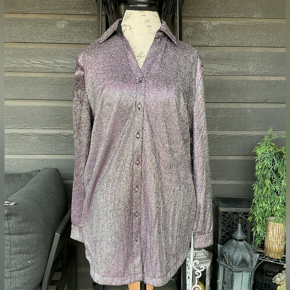 Umgee Super Shimmering Sparkly Button-Up Shirt M - Picture 2 of 7